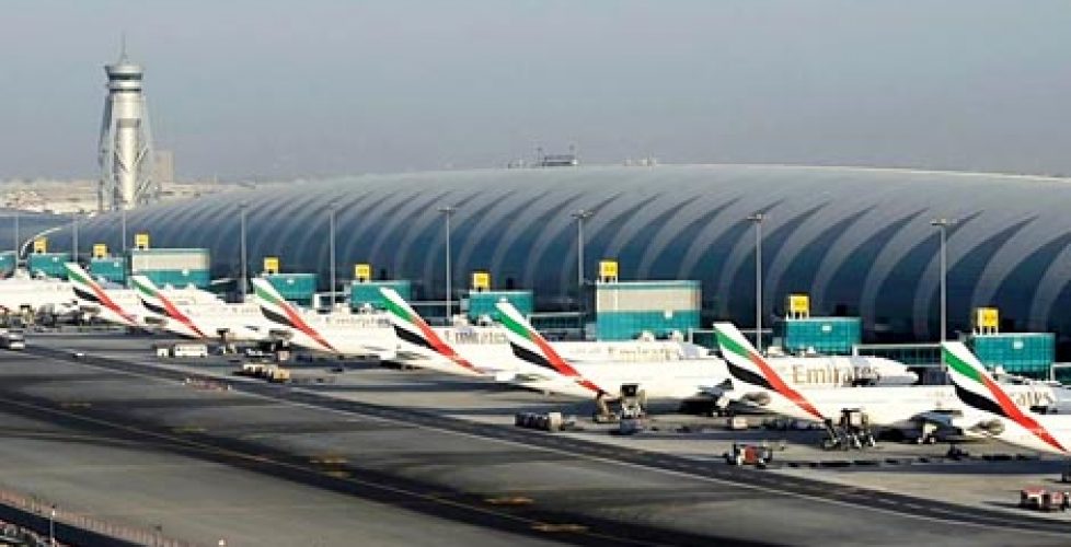 Dubai airport showing planes from Emirates airline