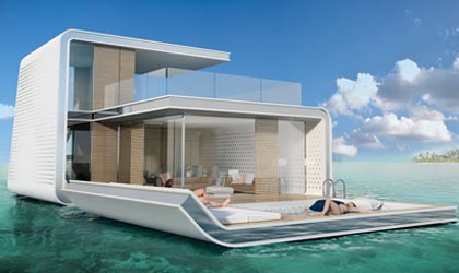 Modern villa built on the water