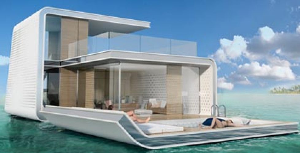 Modern villa built on the water