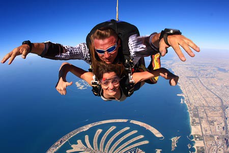 Skydiving above the sea in Dubai