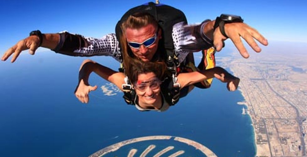 Skydiving above the sea in Dubai