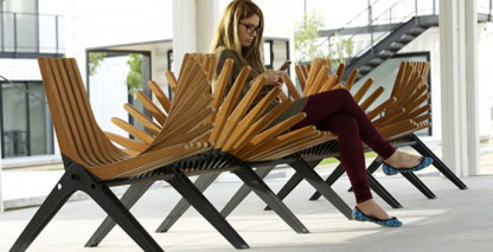 Organic looking wooden benches