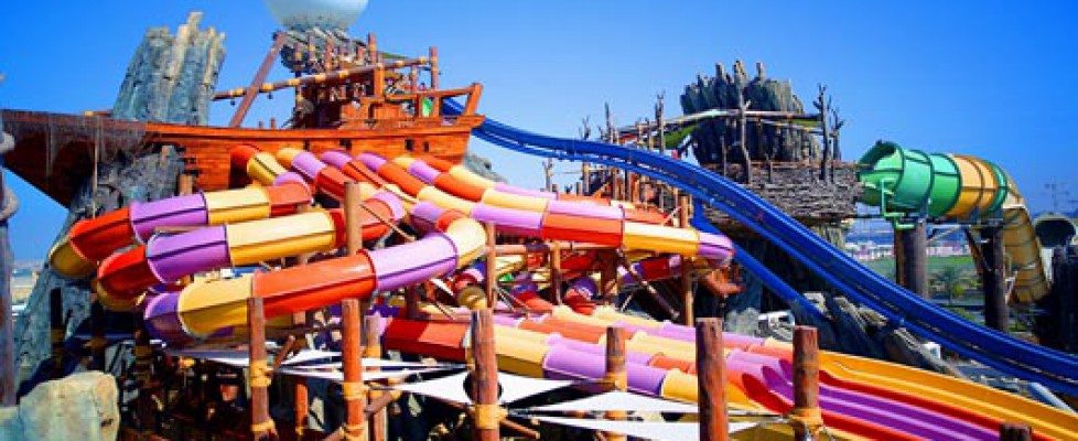 Colourful water slide in Yas waterworld