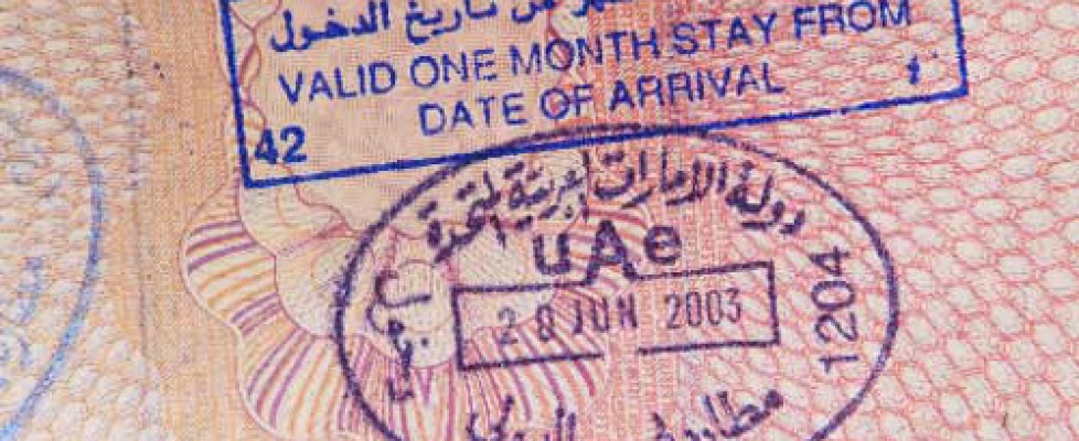 Picture of a visa from a passport with pink pages