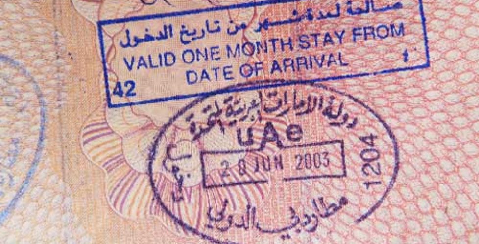 Picture of a visa from a passport with pink pages
