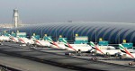 Dubai airport showing planes from Emirates airline