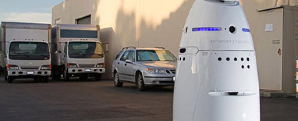 Dubai Robocop Slightly egg shaped robot is standing in an alley