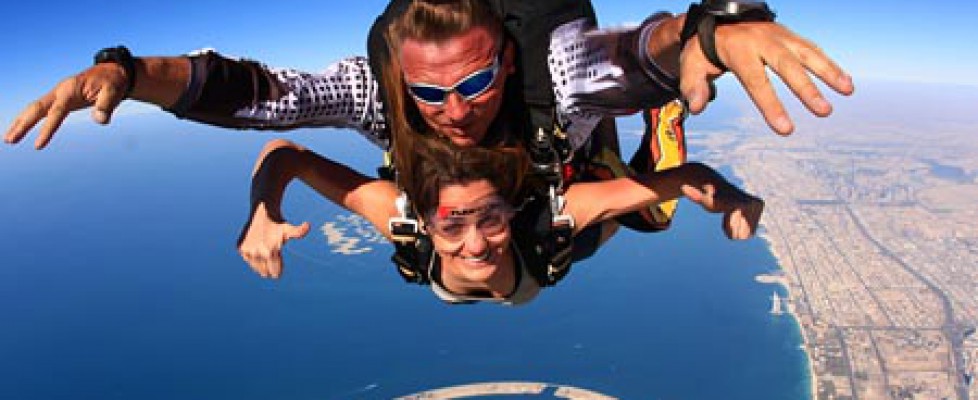 Skydiving above the sea in Dubai