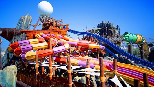 Colourful water slide in Yas waterworld